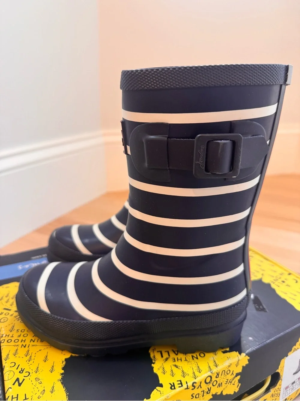 NWT - Joules Navy and White Striped Kids Rain Boots (size 12 - kids)
